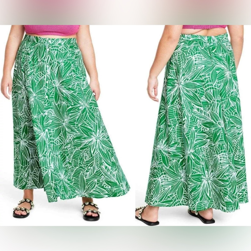 NWT Tabitha Brown for Target Green& White A-Line Maxi Skirt size 4X/28W-30W
